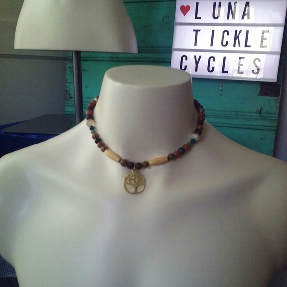 HP💫OOAK Beaded Gemstone Tree of Life Necklace - Picture 4 of 5